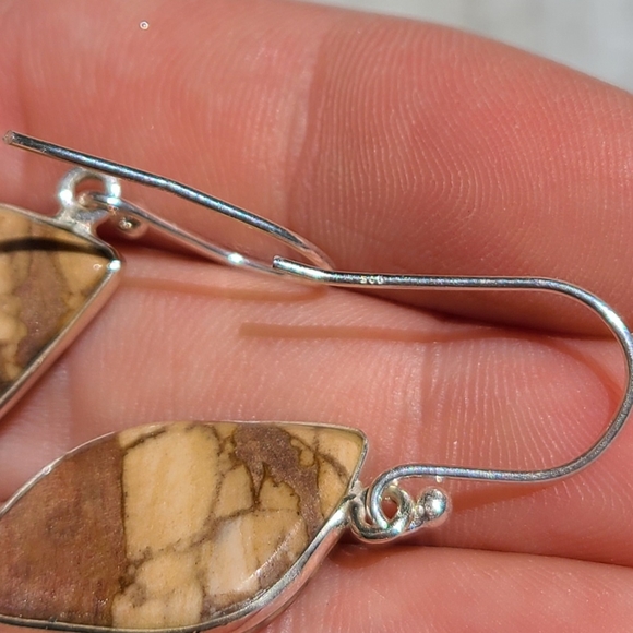 Natural Coffee Zebra Jasper 925 Earrings - Picture 5 of 5